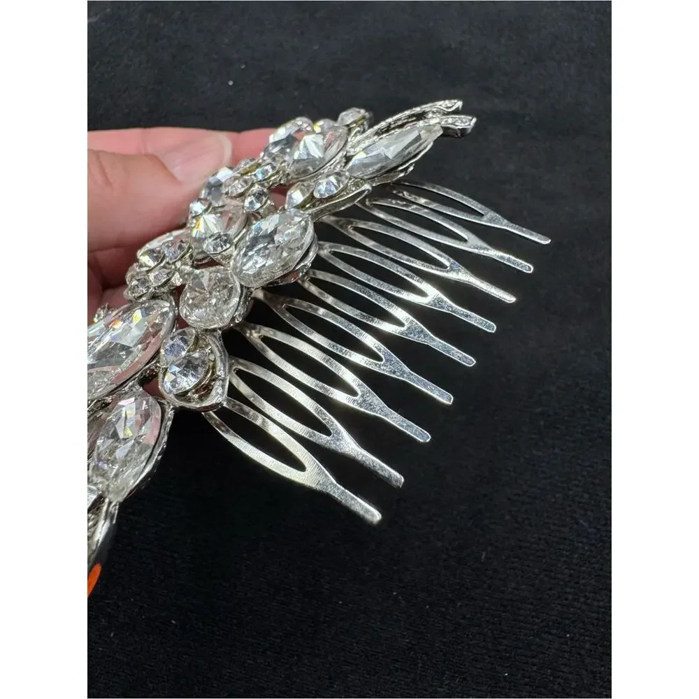 Crystal Rhinestone Bridal Prom Floral Silver Tone Elegant Hair Comb